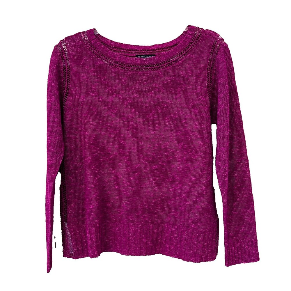 Eileen Fisher Bateau Knit Magenta Organic Linen Blend Sweater Size Small  $198